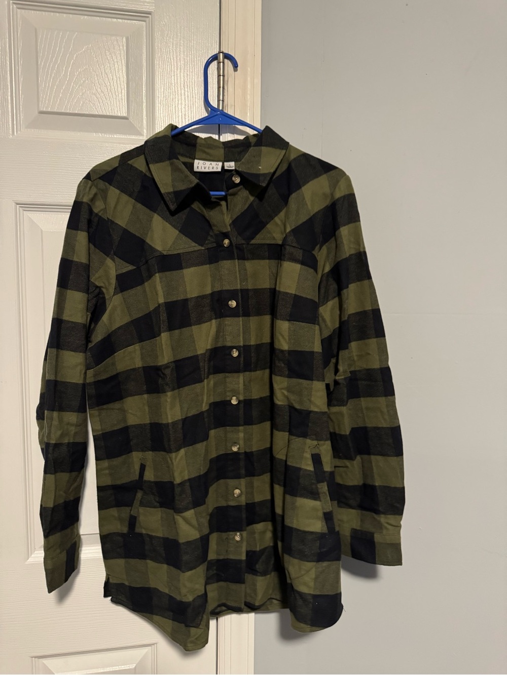 Joan Rivers Olive and Black Plaid Button-Down Shirt